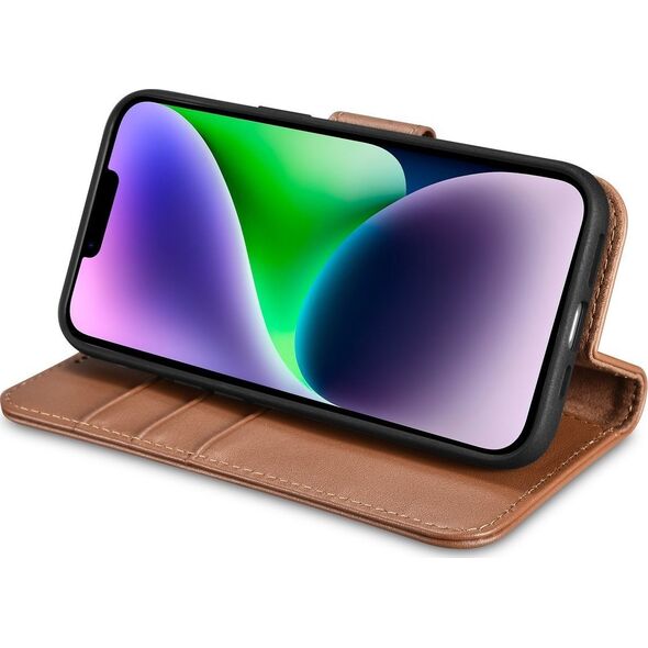 iCarer iCarer Wallet Case 2in1 etui iPhone 14 skórzany pokrowiec z klapką Anti-RFID brązowy (WMI14220725-BN)