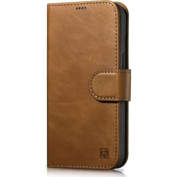 iCarer iCarer Oil Wax Wallet Case 2in1 etui iPhone 14 Pro skórzany pokrowiec z klapką Anti-RFID brązowy (WMI14220722-TN)