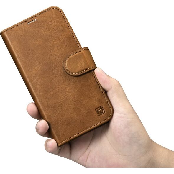 iCarer iCarer Oil Wax Wallet Case 2in1 etui iPhone 14 Pro skórzany pokrowiec z klapką Anti-RFID brązowy (WMI14220722-TN)