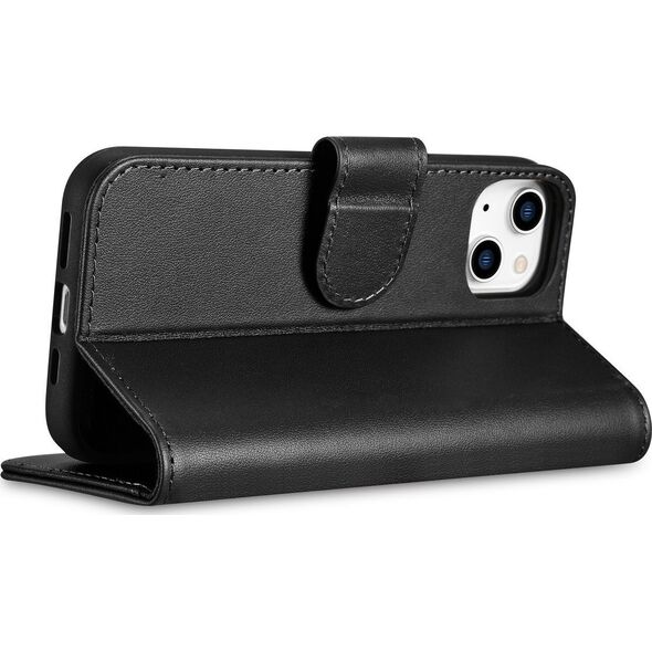 iCarer iCarer Wallet Case 2in1 etui iPhone 14 skórzany pokrowiec z klapką Anti-RFID czarny (WMI14220725-BK)