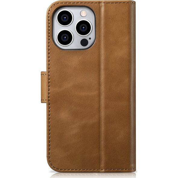 iCarer iCarer Oil Wax Wallet Case 2in1 etui iPhone 14 Pro Max skórzany pokrowiec z klapką Anti-RFID brązowy (WMI14220724-TN)
