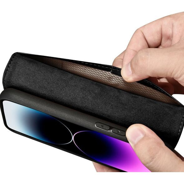 iCarer iCarer Wallet Case 2in1 etui iPhone 14 Pro skórzany pokrowiec z klapką Anti-RFID czarny (WMI14220726-BK)