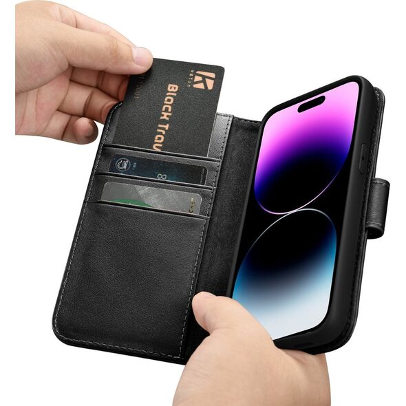 iCarer iCarer Wallet Case 2in1 etui iPhone 14 Pro skórzany pokrowiec z klapką Anti-RFID czarny (WMI14220726-BK)