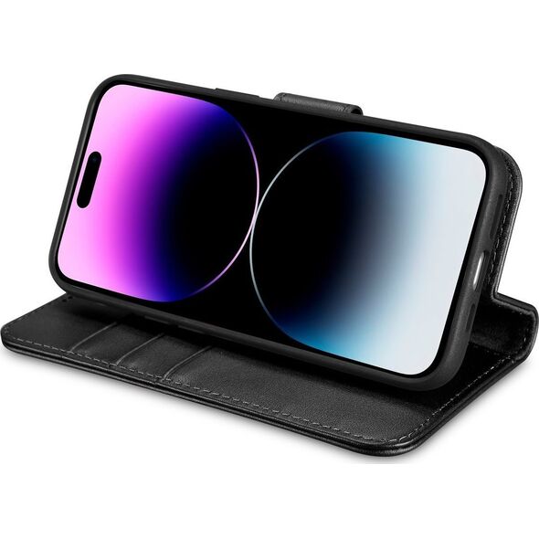iCarer iCarer Wallet Case 2in1 etui iPhone 14 Pro skórzany pokrowiec z klapką Anti-RFID czarny (WMI14220726-BK)