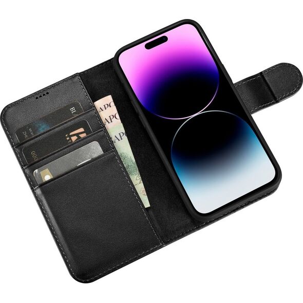 iCarer iCarer Wallet Case 2in1 etui iPhone 14 Pro skórzany pokrowiec z klapką Anti-RFID czarny (WMI14220726-BK)