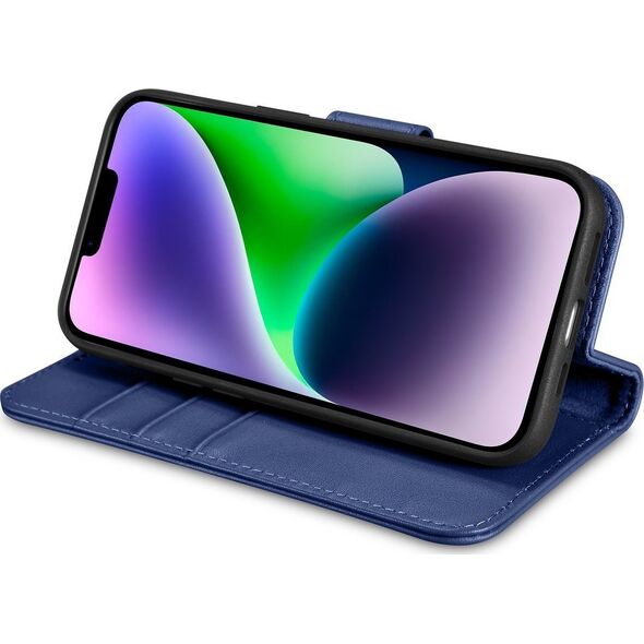 iCarer iCarer Wallet Case 2in1 etui iPhone 14 skórzany pokrowiec z klapką Anti-RFID niebieski (WMI14220725-BU)