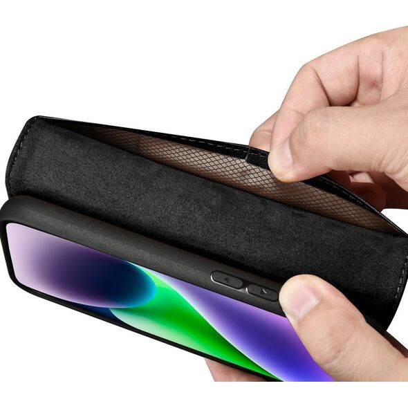 iCarer iCarer Wallet Case 2in1 etui iPhone 14 Plus skórzany pokrowiec z klapką Anti-RFID czarny (WMI14220727-BK)