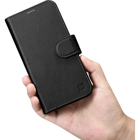iCarer iCarer Wallet Case 2in1 etui iPhone 14 Plus skórzany pokrowiec z klapką Anti-RFID czarny (WMI14220727-BK)