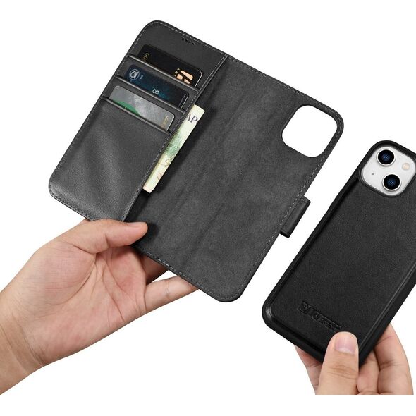 iCarer iCarer Wallet Case 2in1 etui iPhone 14 Plus skórzany pokrowiec z klapką Anti-RFID czarny (WMI14220727-BK)