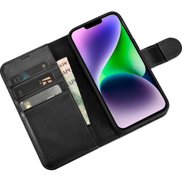 iCarer iCarer Wallet Case 2in1 etui iPhone 14 Plus skórzany pokrowiec z klapką Anti-RFID czarny (WMI14220727-BK)