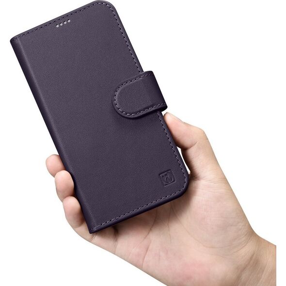 iCarer iCarer Wallet Case 2in1 etui iPhone 14 Pro skórzany pokrowiec z klapką Anti-RFID ciemnofioletowy (WMI14220726-DP)
