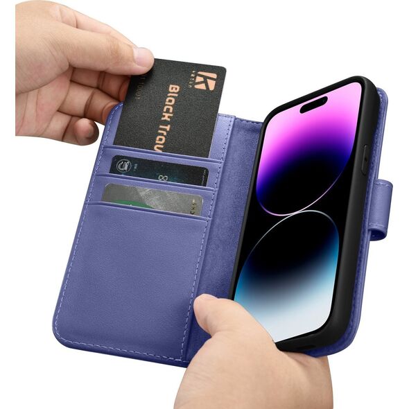 iCarer iCarer Wallet Case 2in1 etui iPhone 14 Pro skórzany pokrowiec z klapką Anti-RFID jasnofioletowy (WMI14220726-LP)