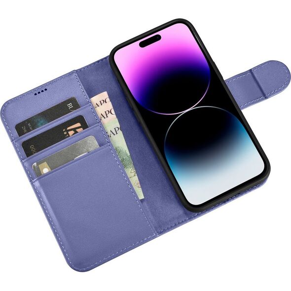 iCarer iCarer Wallet Case 2in1 etui iPhone 14 Pro skórzany pokrowiec z klapką Anti-RFID jasnofioletowy (WMI14220726-LP)