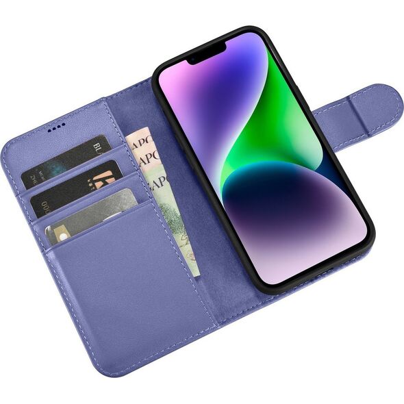 iCarer iCarer Wallet Case 2in1 etui iPhone 14 Plus skórzany pokrowiec z klapką Anti-RFID jasnofioletowy (WMI14220727-LP)
