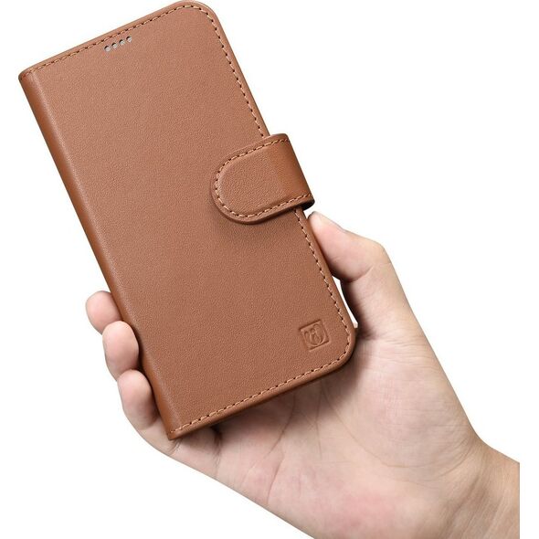iCarer iCarer Wallet Case 2in1 etui iPhone 14 Plus skórzany pokrowiec z klapką Anti-RFID brązowy (WMI14220727-BN)
