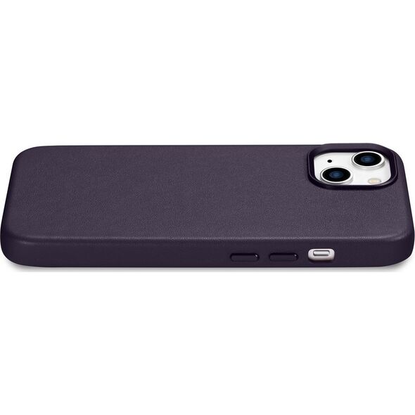 iCarer iCarer Case Leather pokrowiec etui z naturalnej skóry do iPhone 14 Plus ciemnofioletowy (kompatybilne z MagSafe)