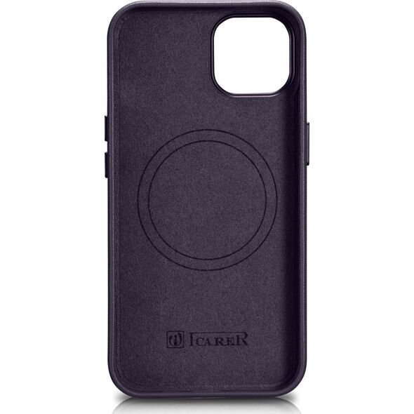 iCarer iCarer Case Leather pokrowiec etui z naturalnej skóry do iPhone 14 Plus ciemnofioletowy (kompatybilne z MagSafe)