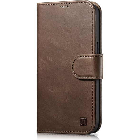iCarer iCarer Oil Wax Wallet Case 2in1 etui iPhone 14 Pro Max skórzany pokrowiec z klapką Anti-RFID brązowy (WMI14220724-BN)