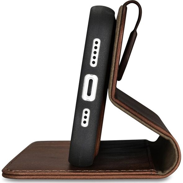 iCarer iCarer Oil Wax Wallet Case 2in1 etui iPhone 14 Pro Max skórzany pokrowiec z klapką Anti-RFID brązowy (WMI14220724-BN)