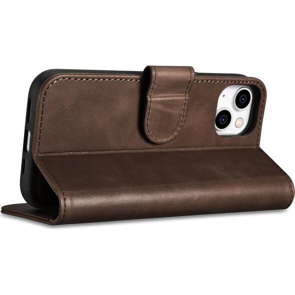 iCarer iCarer Oil Wax Wallet Case 2in1 etui iPhone 14 Plus skórzany pokrowiec z klapką Anti-RFID brązowy (WMI14220723-BN)