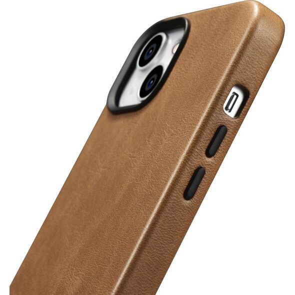 iCarer iCarer Oil Wax Premium Leather Case skórzane etui iPhone 14 Plus magnetyczne z MagSafe brązowy (WMI14220703-TN)