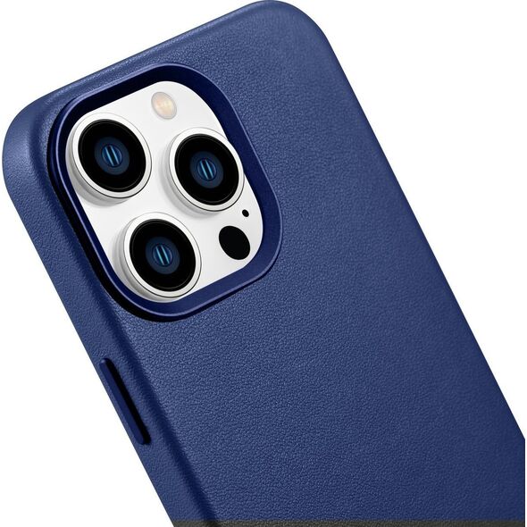 iCarer iCarer Case Leather pokrowiec etui z naturalnej skóry do iPhone 14 Pro Max niebieski (WMI14220708-BU) (kompatybilne z MagSafe)
