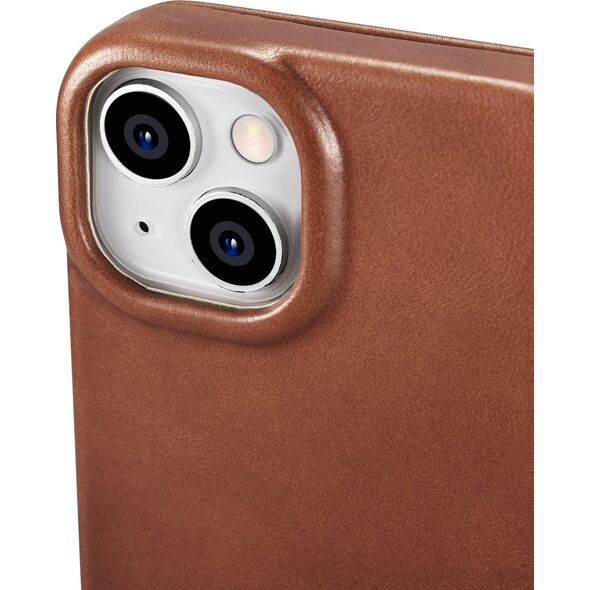 iCarer iCarer CE Oil Wax Premium Leather Folio Case skórzane etui iPhone 14 Plus z klapką magnetyczne MagSafe brązowy (AKI14220707-BN)