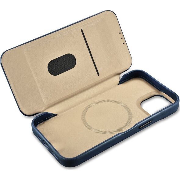 iCarer iCarer CE Oil Wax Premium Leather Folio Case skórzane etui iPhone 14 Plus z klapką magnetyczne MagSafe niebieski (AKI14220707-BU)
