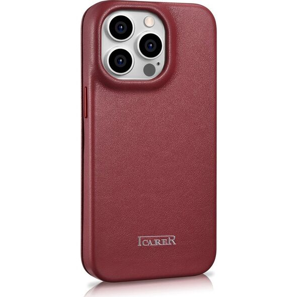iCarer iCarer CE Premium Leather Folio Case skórzane etui iPhone 14 Pro Max z klapką magnetyczne MagSafe czerwony (WMI14220716-RD)