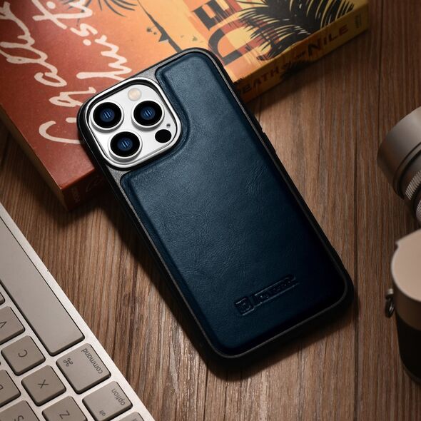 iCarer iCarer Leather Oil Wax etui pokryte naturalną skórą do iPhone 14 Pro (kompatybilne z MagSafe) niebieski (WMI14220718-BU)