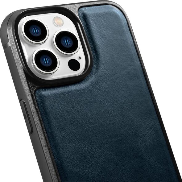 iCarer iCarer Leather Oil Wax etui pokryte naturalną skórą do iPhone 14 Pro (kompatybilne z MagSafe) niebieski (WMI14220718-BU)