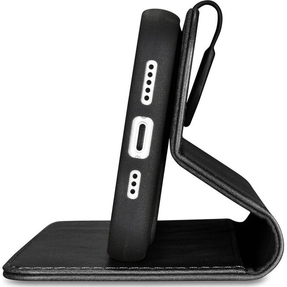 iCarer iCarer Oil Wax Wallet Case 2in1 etui iPhone 14 skórzany pokrowiec z klapką Anti-RFID czarny (WMI14220721-BK)
