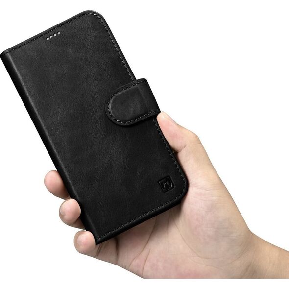iCarer iCarer Oil Wax Wallet Case 2in1 etui iPhone 14 skórzany pokrowiec z klapką Anti-RFID czarny (WMI14220721-BK)
