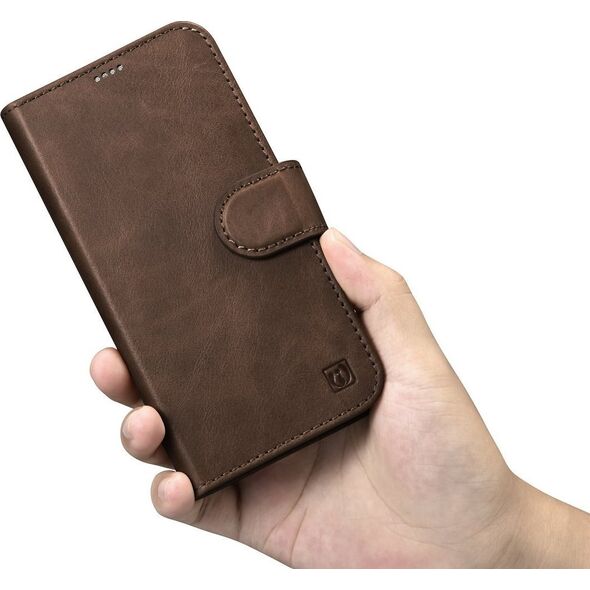 iCarer iCarer Oil Wax Wallet Case 2in1 etui iPhone 14 skórzany pokrowiec z klapką Anti-RFID brązowy (WMI14220721-BN)