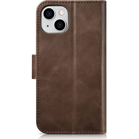iCarer iCarer Oil Wax Wallet Case 2in1 etui iPhone 14 skórzany pokrowiec z klapką Anti-RFID brązowy (WMI14220721-BN)