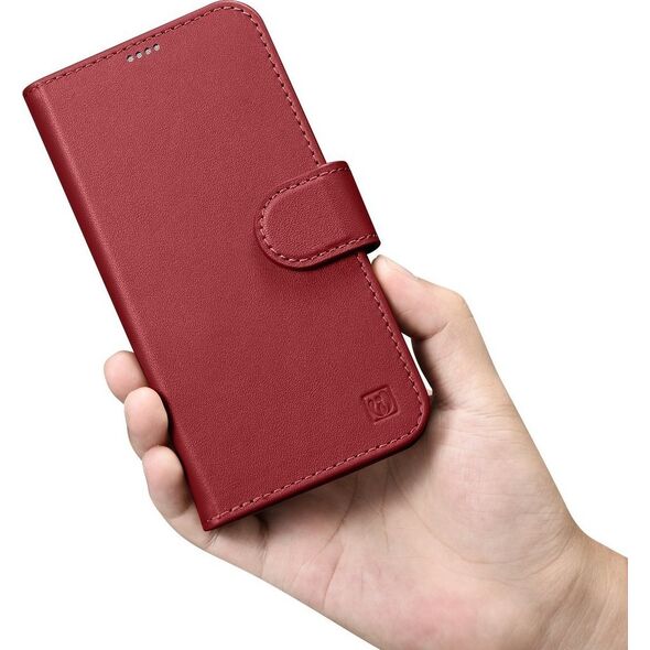 iCarer iCarer Wallet Case 2in1 etui iPhone 14 Plus skórzany pokrowiec z klapką Anti-RFID czerwony (WMI14220727-RD)