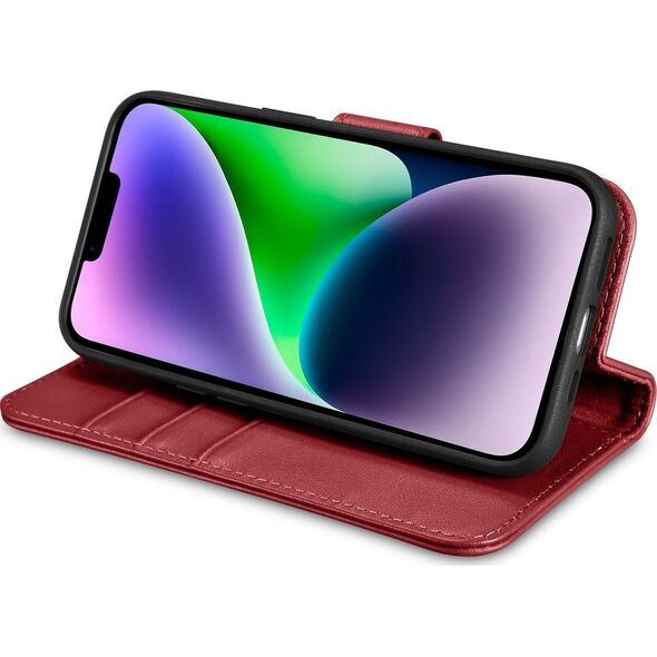 iCarer iCarer Wallet Case 2in1 etui iPhone 14 Plus skórzany pokrowiec z klapką Anti-RFID czerwony (WMI14220727-RD)