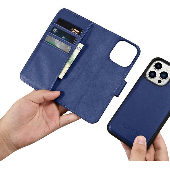 iCarer iCarer Wallet Case 2in1 etui iPhone 14 Pro skórzany pokrowiec z klapką Anti-RFID niebieski (WMI14220726-BU)