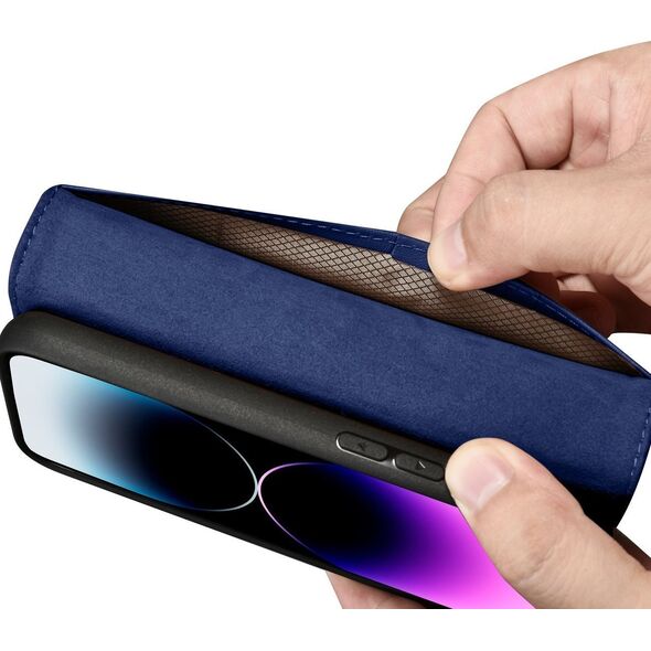 iCarer iCarer Wallet Case 2in1 etui iPhone 14 Pro skórzany pokrowiec z klapką Anti-RFID niebieski (WMI14220726-BU)