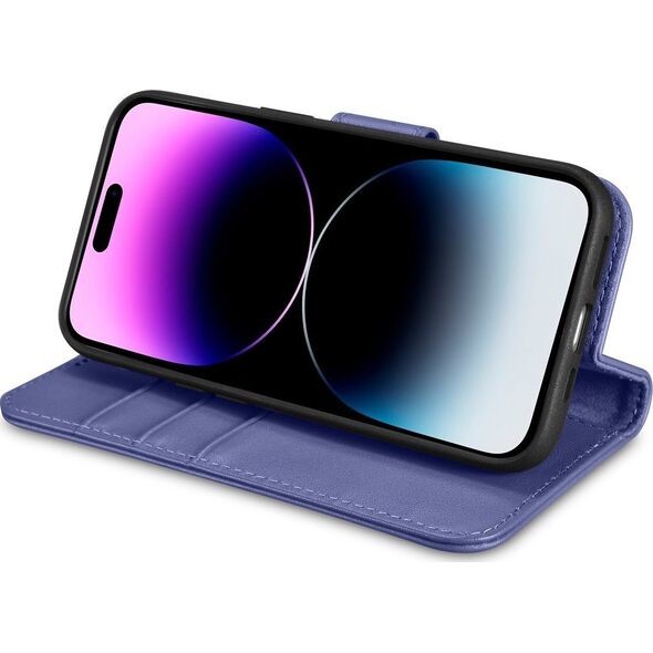iCarer iCarer Wallet Case 2in1 etui iPhone 14 Pro Max skórzany pokrowiec z klapką Anti-RFID jasnofioletowy (WMI14220728-LP)