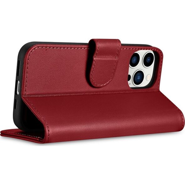 iCarer iCarer Wallet Case 2in1 etui iPhone 14 Pro Max skórzany pokrowiec z klapką Anti-RFID czerwony (WMI14220728-RD)