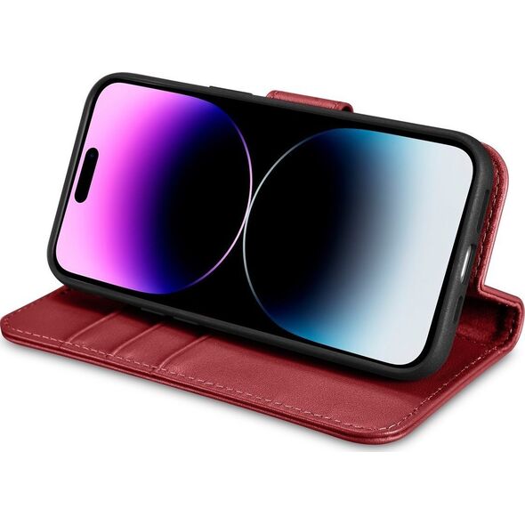 iCarer iCarer Wallet Case 2in1 etui iPhone 14 Pro Max skórzany pokrowiec z klapką Anti-RFID czerwony (WMI14220728-RD)