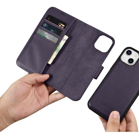 iCarer iCarer Wallet Case 2in1 etui iPhone 14 Plus skórzany pokrowiec z klapką Anti-RFID ciemnofioletowy (WMI14220727-DP)
