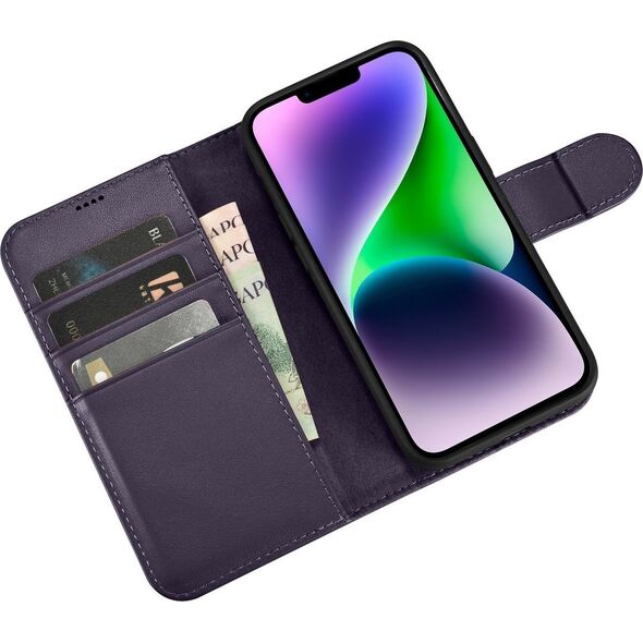 iCarer iCarer Wallet Case 2in1 etui iPhone 14 Plus skórzany pokrowiec z klapką Anti-RFID ciemnofioletowy (WMI14220727-DP)