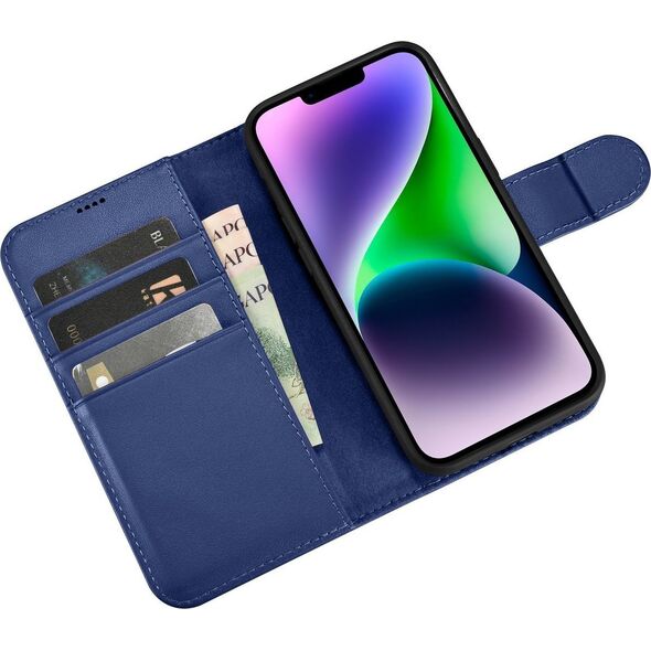 iCarer iCarer Wallet Case 2in1 etui iPhone 14 Plus skórzany pokrowiec z klapką Anti-RFID niebieski (WMI14220727-BU)