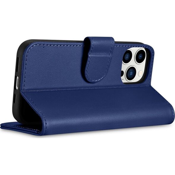 iCarer iCarer Wallet Case 2in1 etui iPhone 14 Pro Max skórzany pokrowiec z klapką Anti-RFID niebieski (WMI14220728-BU)