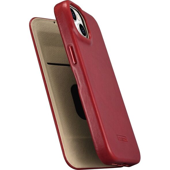 iCarer iCarer CE Oil Wax Premium Leather Folio Case skórzane etui iPhone 14 Plus z klapką magnetyczne MagSafe czerwony (AKI14220707-RD)