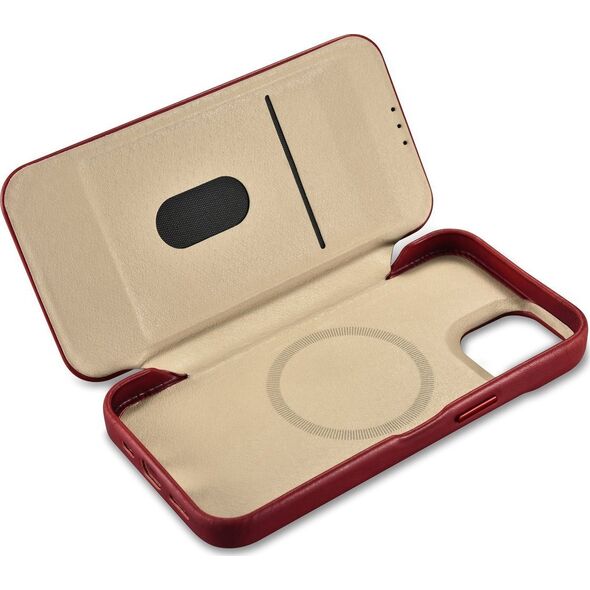 iCarer iCarer CE Oil Wax Premium Leather Folio Case skórzane etui iPhone 14 Plus z klapką magnetyczne MagSafe czerwony (AKI14220707-RD)