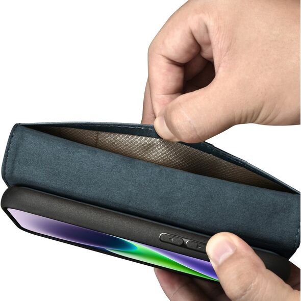 iCarer iCarer Oil Wax Wallet Case 2in1 etui iPhone 14 Plus skórzany pokrowiec z klapką Anti-RFID niebieski (WMI14220723-BU)