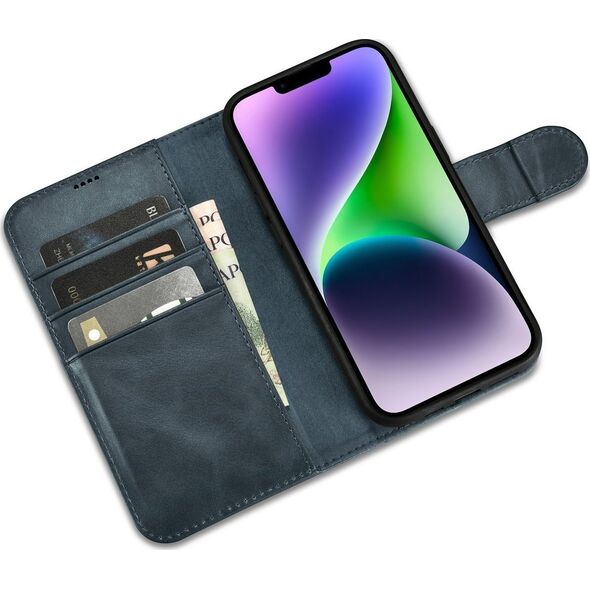 iCarer iCarer Oil Wax Wallet Case 2in1 etui iPhone 14 Plus skórzany pokrowiec z klapką Anti-RFID niebieski (WMI14220723-BU)